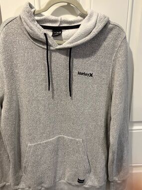 Hurley Light Gray Terry Pullover Hoodie with Black Drawstrings